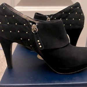 Ladies size 9 booties. Black suede with small gold studs. Adrian Vittadini.